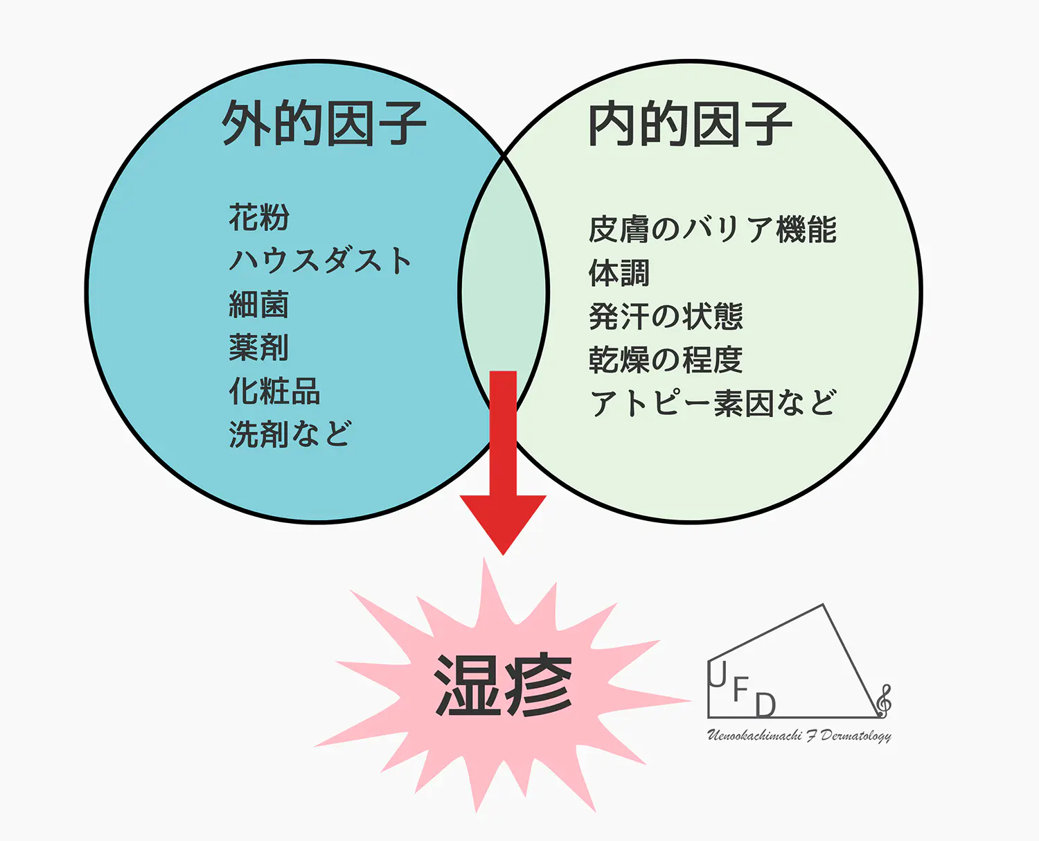 湿疹が発生する要因をまとめた図